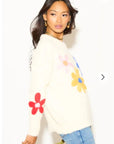 Floral Pattern Embroidered Soft knit Long Sleeves Jumper in Cream