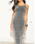 Scooped-neck sleeveless metallic-knit maxi dress in Sliver