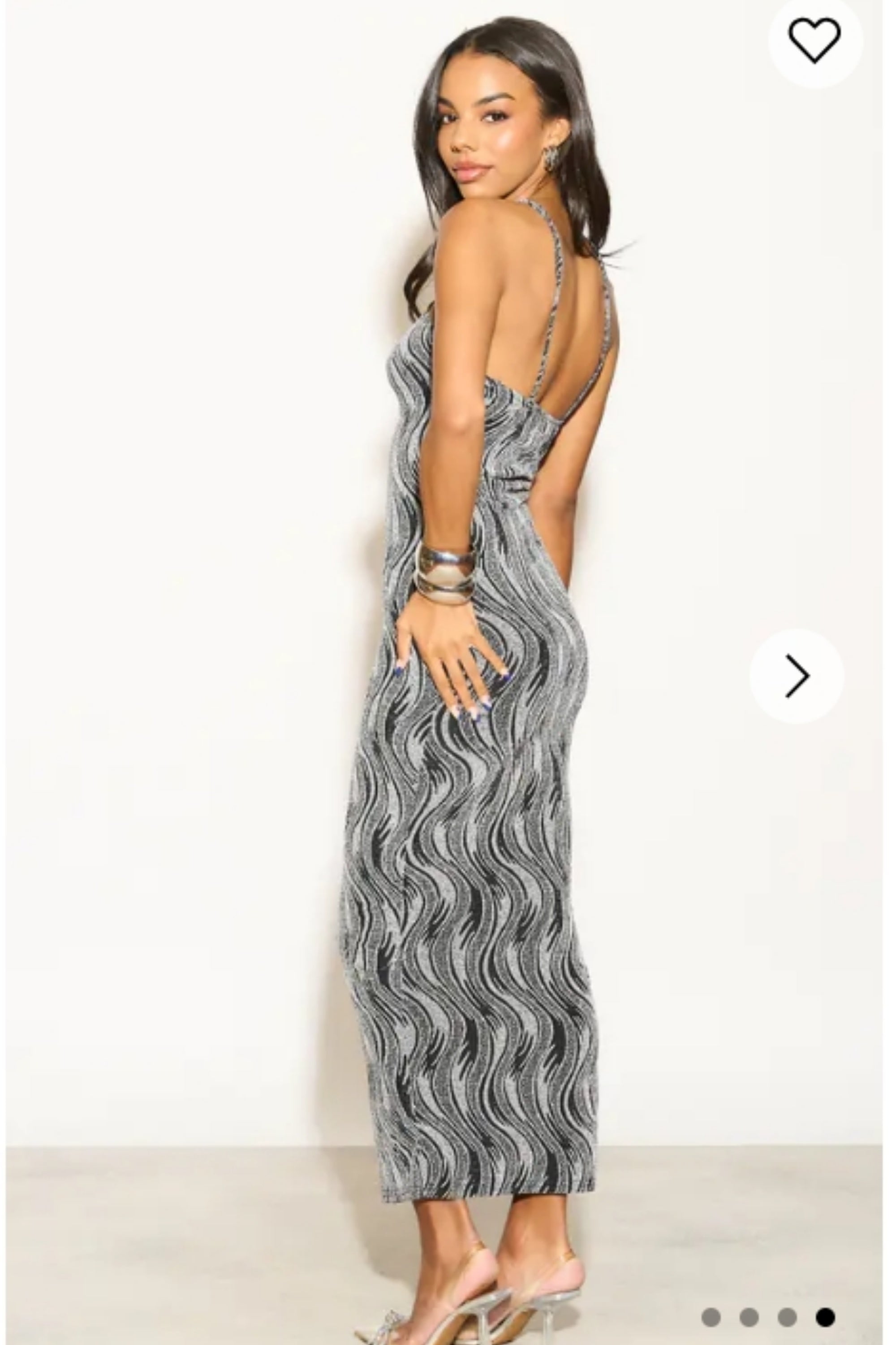 High-neck sleeveless metallic-knit with pattern print maxi dress in Sliver