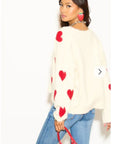 Brushed texture Sweet Heart Pattern Embroidered Jumper in cream