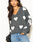 Brushed texture Sweet Heart Pattern Embroidered Jumper in Grey