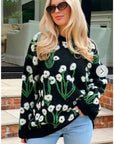 White Multi floral-jacquard wool blend oversized jumper