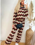 Zig Zag Print crop top and trousers tracksuits