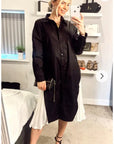 Cotton shirt dress with Pleated  chiffon hem design in black