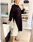 Cotton shirt dress with Pleated  chiffon hem design in black
