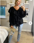 Front Frill detail long sleeves blouse top in black