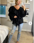 Front Frill detail long sleeves blouse top in black