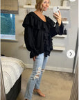 Front Frill detail long sleeves blouse top in black
