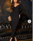 Soft Knit off the shoulder neckline long sleeves bodycon dress in black