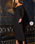Soft Knit off the shoulder neckline long sleeves bodycon dress in black