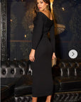 Soft Knit off the shoulder neckline long sleeves bodycon dress in black