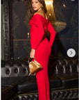 Soft Knit off the shoulder neckline long sleeves bodycon dress in red