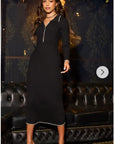 Soft knit long sleeves bodycon dress with blue line contrast design