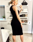 Front Open bodycon knit dress in black