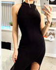 Front Open bodycon knit dress in black