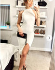 Front Open bodycon knit dress in White