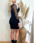 Black Bodycon Mini Dress with Organza Sleeves
