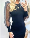 Black Bodycon Mini Dress with Organza Sleeves