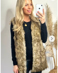 Belt fasten long Faux Fur Gilet (Mix Brown)
