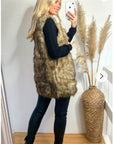 Belt fasten long Faux Fur Gilet (Mix Brown)