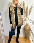 Belt fasten long Faux Fur Gilet (Mix Brown)