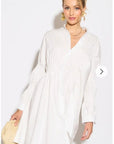 Asymmetry with Elasticated design cotton blend shirt dress in white