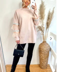 feather and sequin embellished sleeves jumper