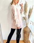 feather and sequin embellished sleeves jumper