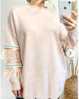 feather and sequin embellished sleeves jumper
