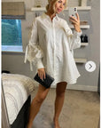 Oversized Ballon sleeves with tie up cotton blend shirt dress in white