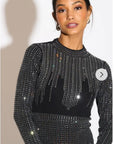 Long Sleeves Diamond Sequin short Dress in Black