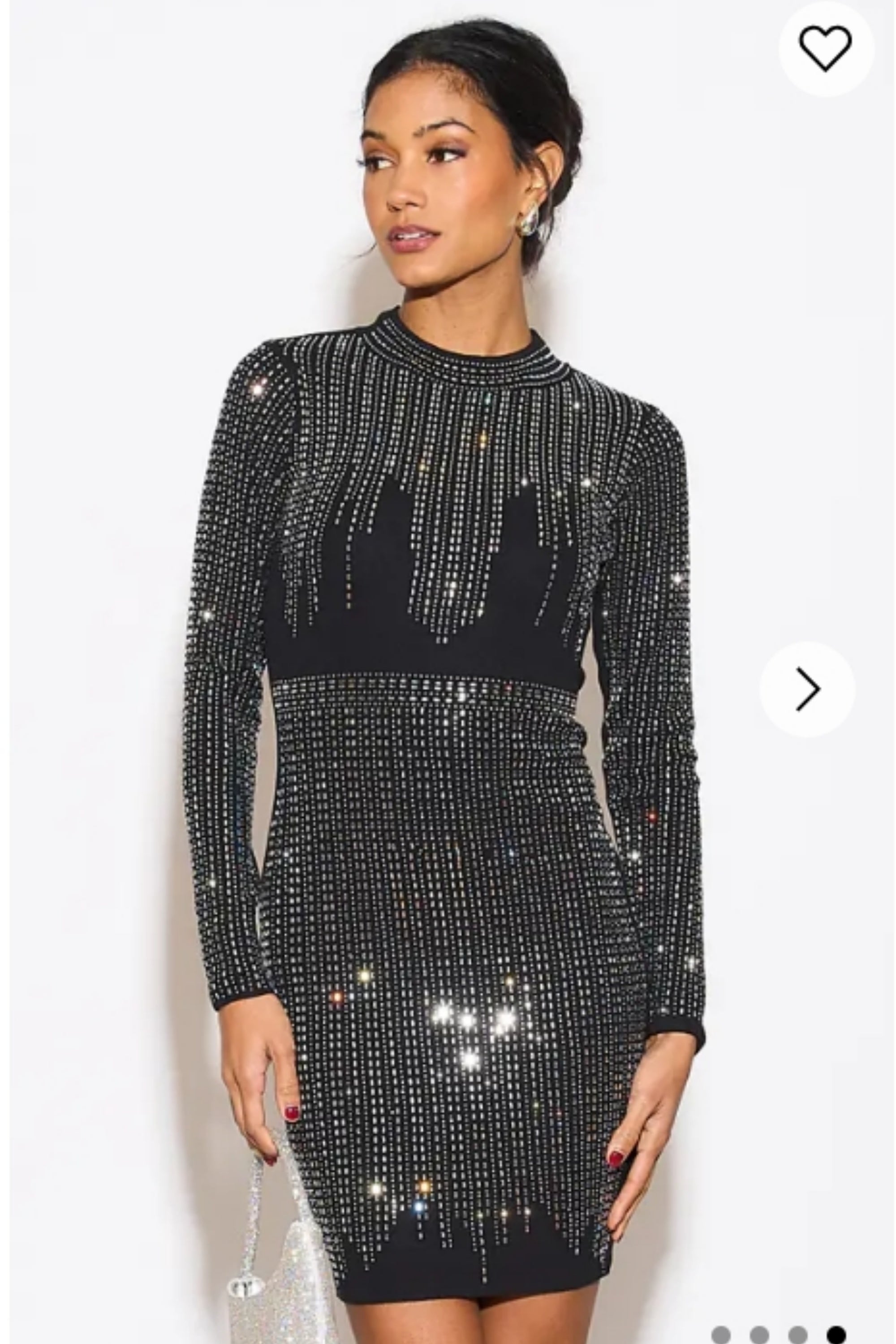 Long Sleeves Diamond Sequin short Dress in Black
