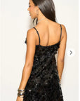 Circle Disc Sequin Strappy Short Dress in Black