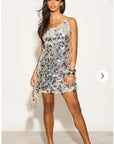 Circle Disc Sequin Strappy Short Dress in Sliver