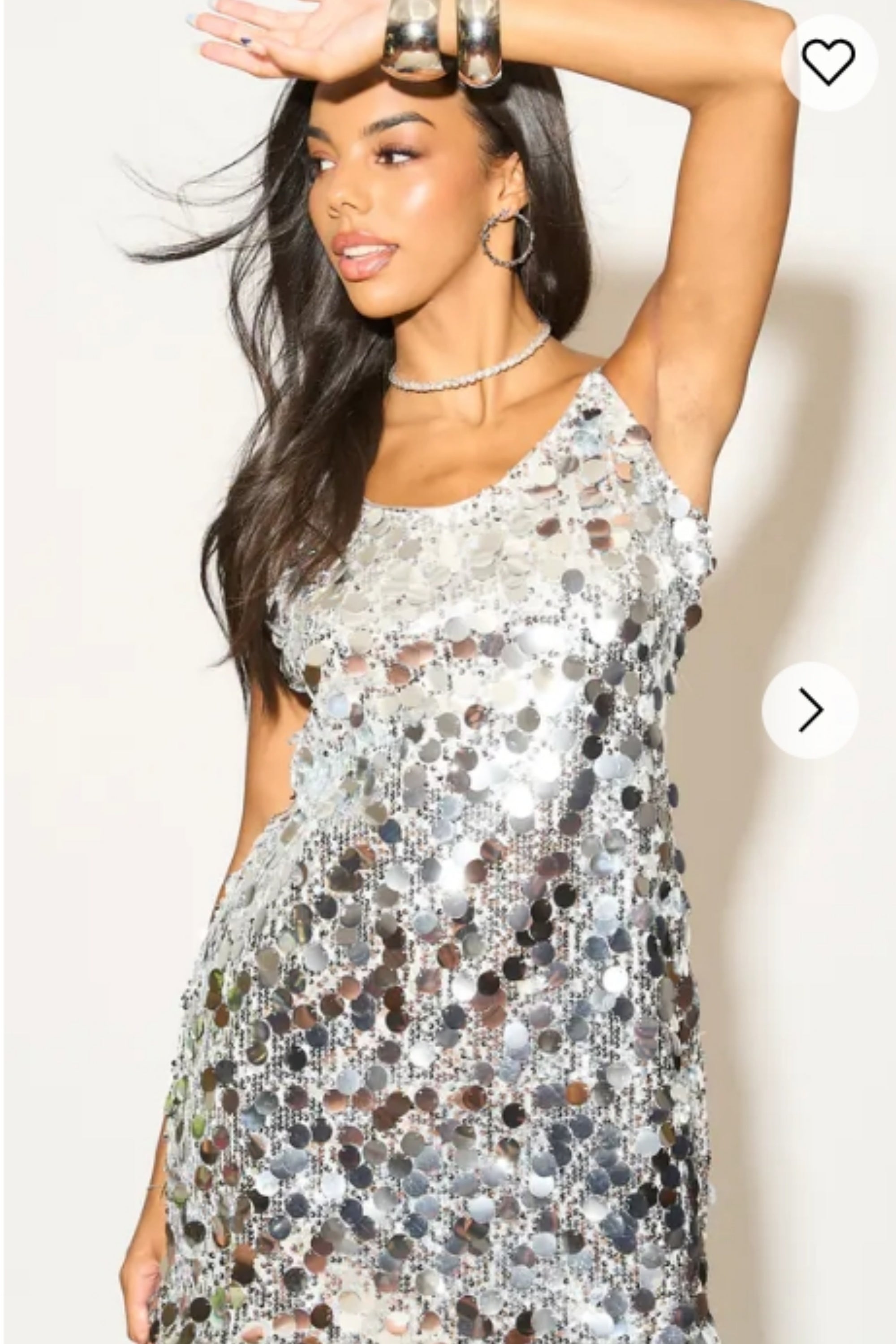 Circle Disc Sequin Strappy Short Dress in Sliver