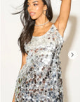 Circle Disc Sequin Strappy Short Dress in Sliver