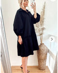 Oversized Cotton shirt dress with ruffle hem