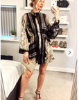 Black and Gold Scarf Print Shirt Dress