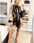 Black and Gold Scarf Print Shirt Dress