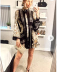 Black and Gold Scarf Print Shirt Dress