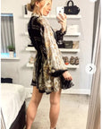 Black and Gold Scarf Print Shirt Dress