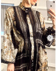 Black and Gold Scarf Print Shirt Dress