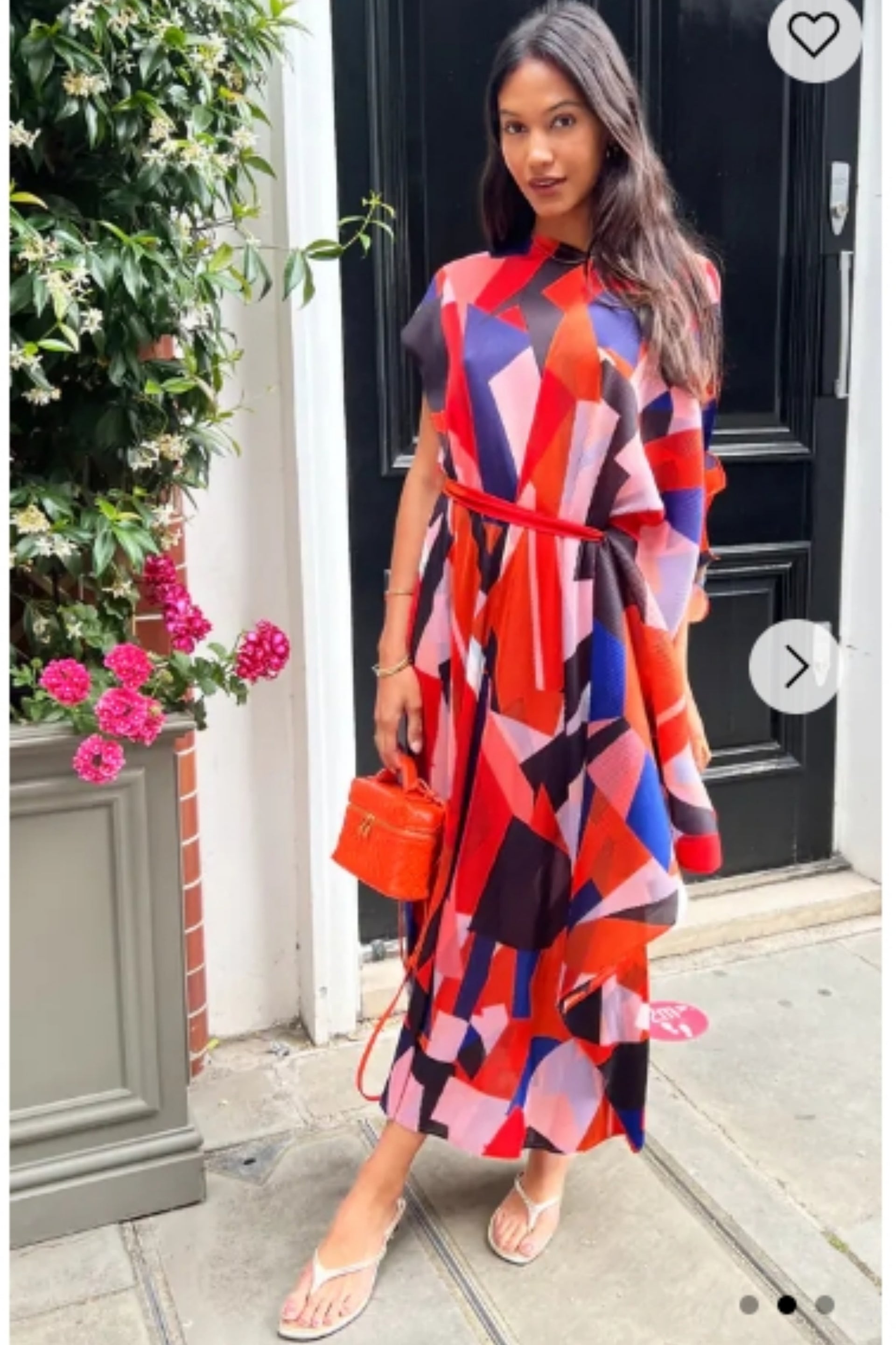 Aztec Print Pleated Dress in asymmetric sleeves design in red – CYLONDON
