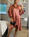 Floral sleeves design oversized sleeves shirt dress in pink