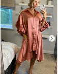 Floral sleeves design oversized sleeves shirt dress in pink