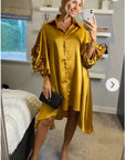 Floral sleeves design oversized sleeves shirt dress in Mustard Yellow