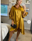 Floral sleeves design oversized sleeves shirt dress in Mustard Yellow