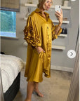 Floral sleeves design oversized sleeves shirt dress in Mustard Yellow