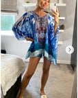 Blue scarf print chiffon kaftan Top