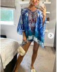 Blue scarf print chiffon kaftan Top